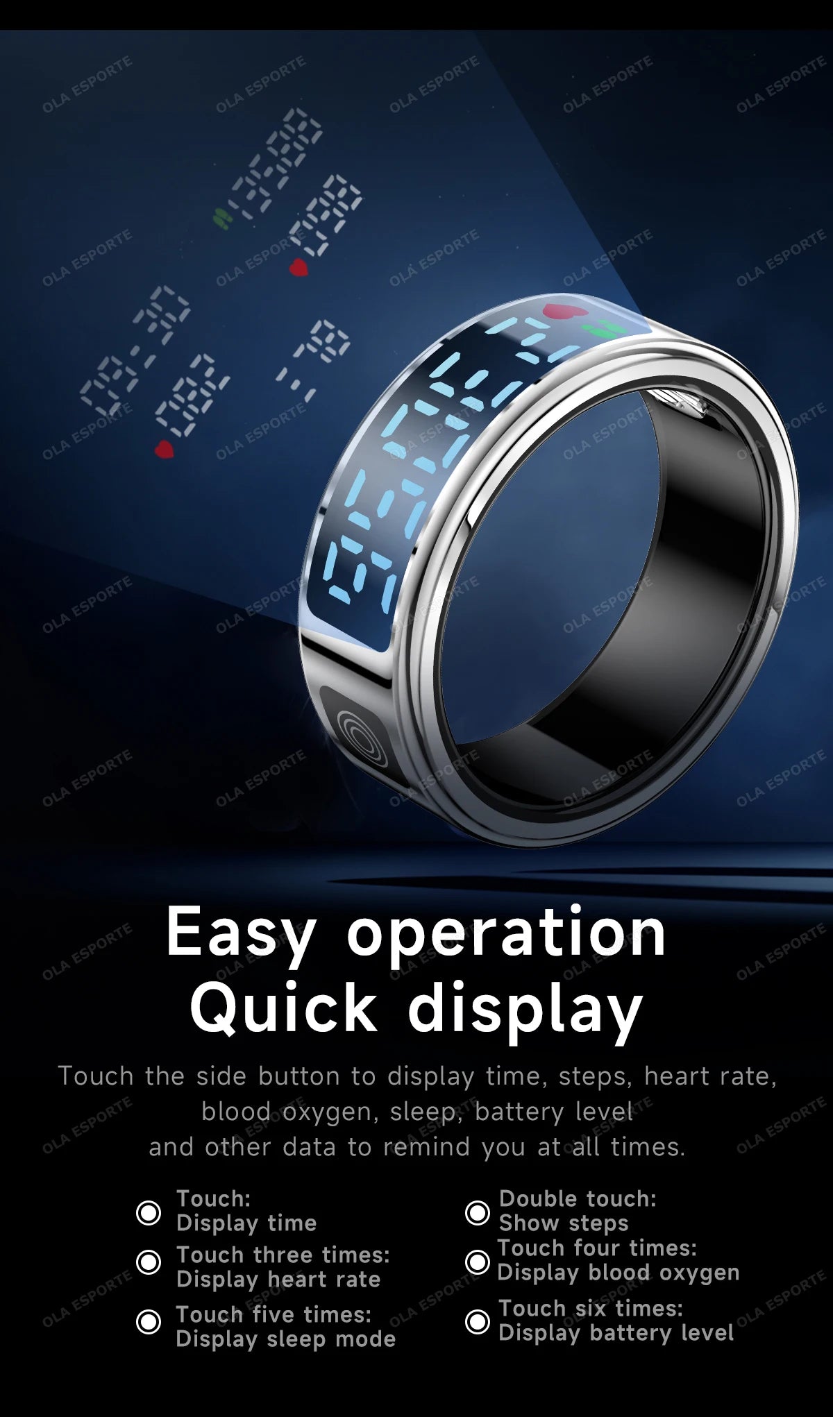 LED Display Screen Smart Ring Waterproof Health Monitoring Heart Rate&Blood Oxygen&Sleep Monitoring Remote Care Men Women Gifts