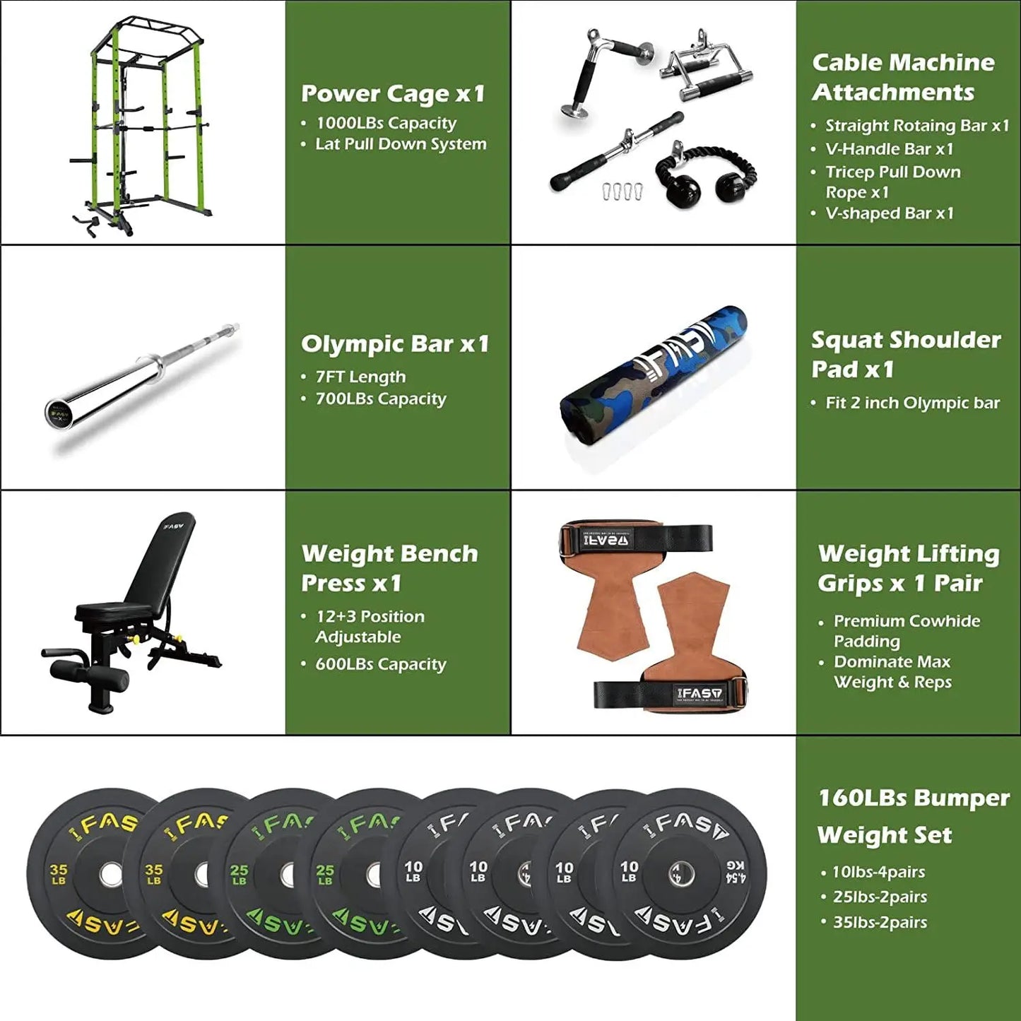 160lb Green Home Gym Set Multi-functional Power Cage, Home Adjustable Pullup Squat Rack 1000Lbs Capacity Comprehensive Fitness B