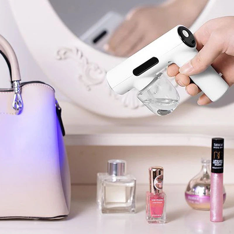 Portable Handheld Electric Humidification Spray Gun Household Travel Supplies Atomised Blue Light Rechargeable Disinfection Gun