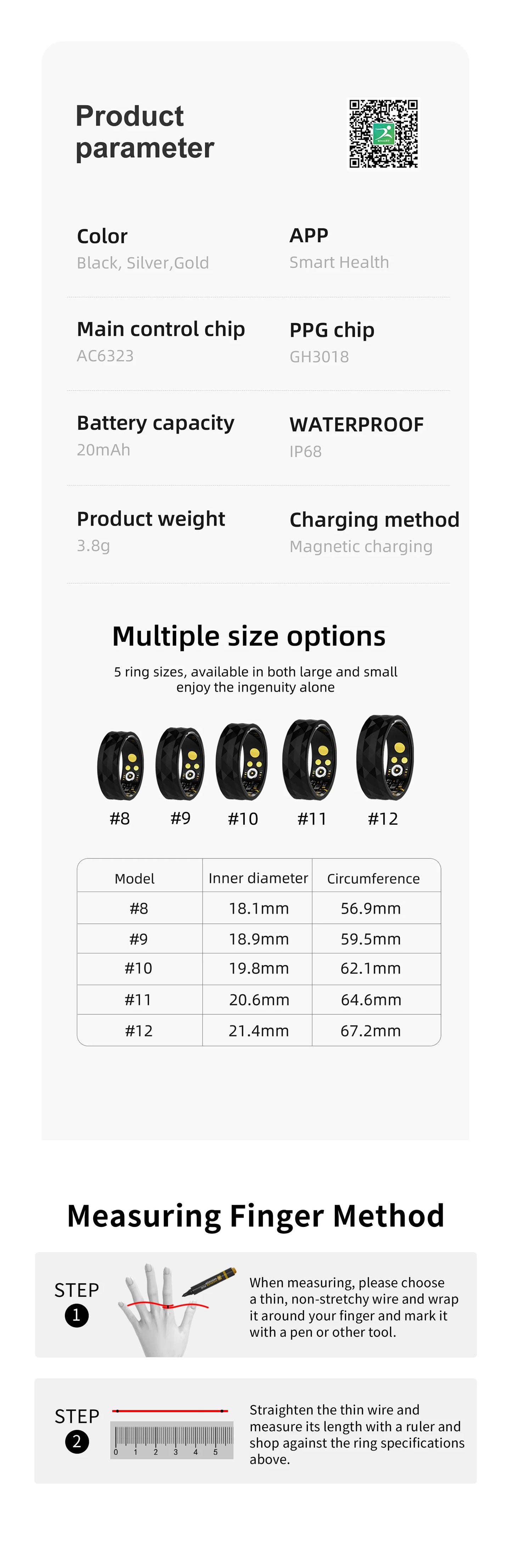 Smart Ring R12M Health Sleep Heart Rate Monitoring IP68 5ATM Waterproof Step Distance Calorie Counting Multi Sport Modes For Man
