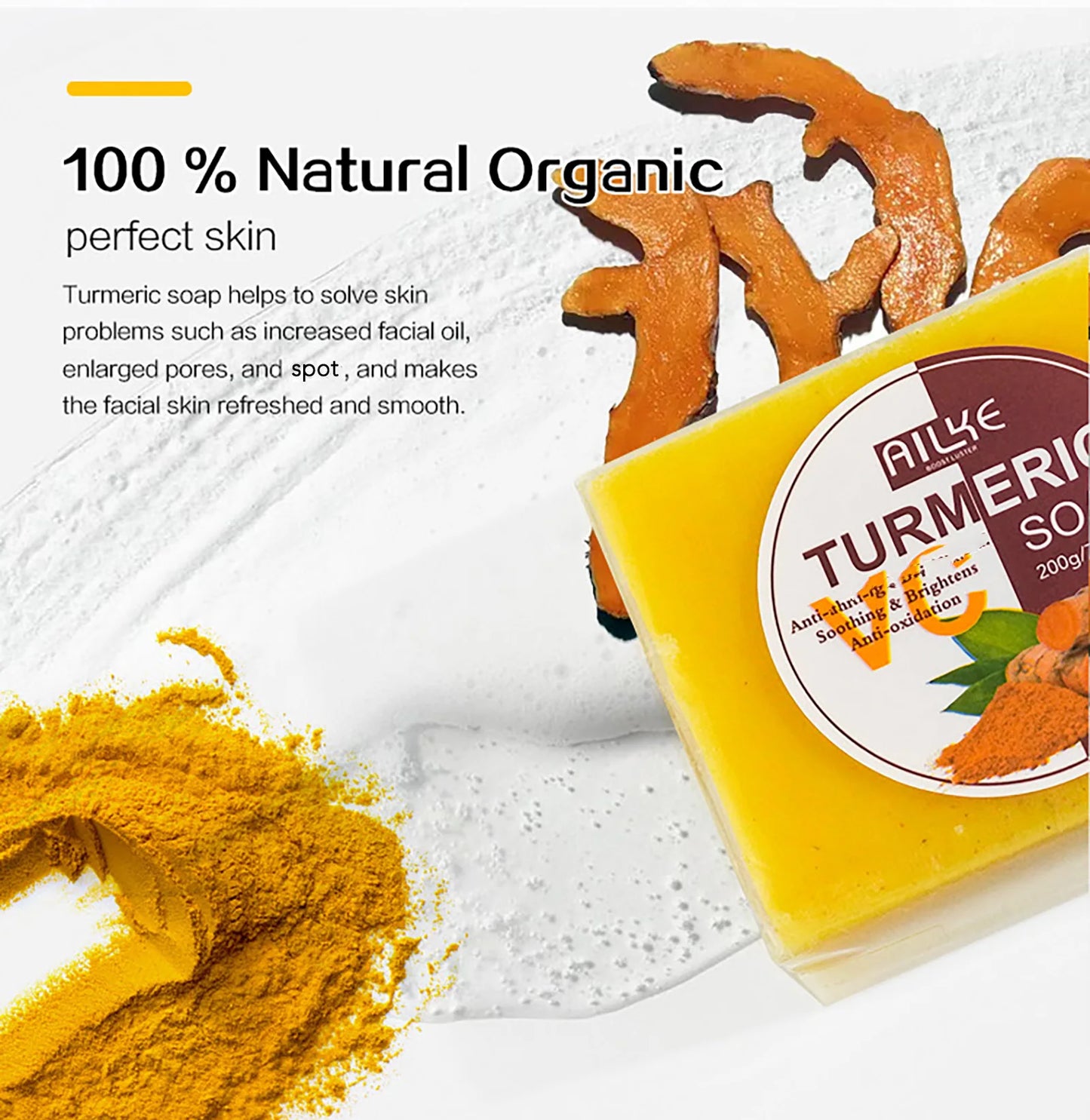AILKE Natural Turmeric Skin Care Range, Lightening, Cleaning Skin, Moisturizes, Remove Acne and Pimples, Refining Pores
