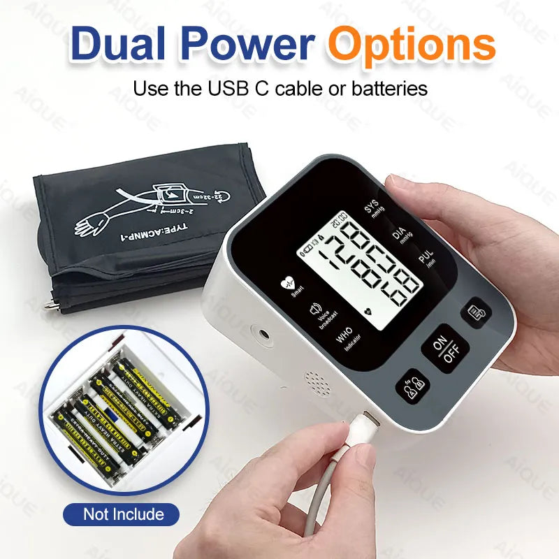 AiQUE Digital Arm Blood Pressure Meter 32cm Cuff Medical Pressure Tonometer Tensiometer Baumanometer Pulse Sphygmomanometer