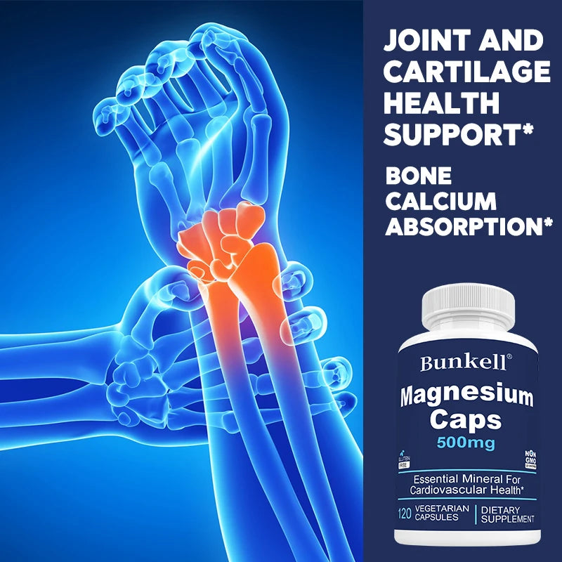 Magnesium Complex Capsules 500 Mg, Helps Strengthen Muscles, Bones, Nerves and Energy, Promotes Healthy Sleep