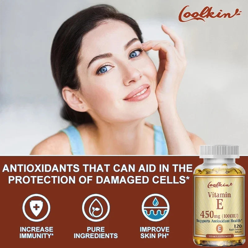 Natural Vitamin E Capsules - Brightens Skin, Tightens Skin, Reduce Wrinkles, Anti-aging, Antioxidant, Supports Immune
