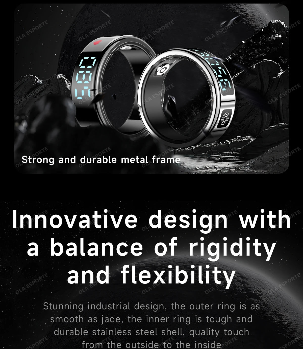 LED Display Screen Smart Ring Waterproof Health Monitoring Heart Rate&Blood Oxygen&Sleep Monitoring Remote Care Men Women Gifts