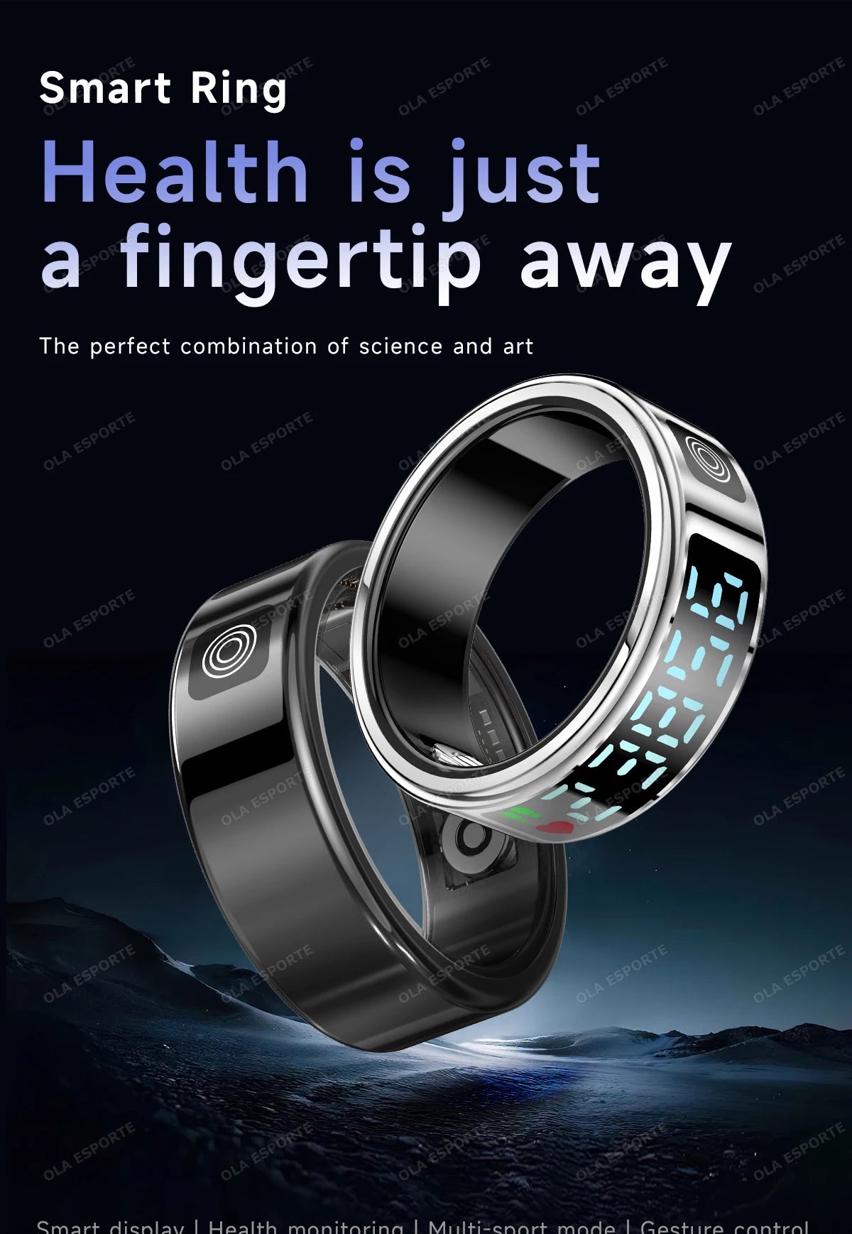 LED Display Screen Smart Ring Waterproof Health Monitoring Heart Rate&Blood Oxygen&Sleep Monitoring Remote Care Men Women Gifts
