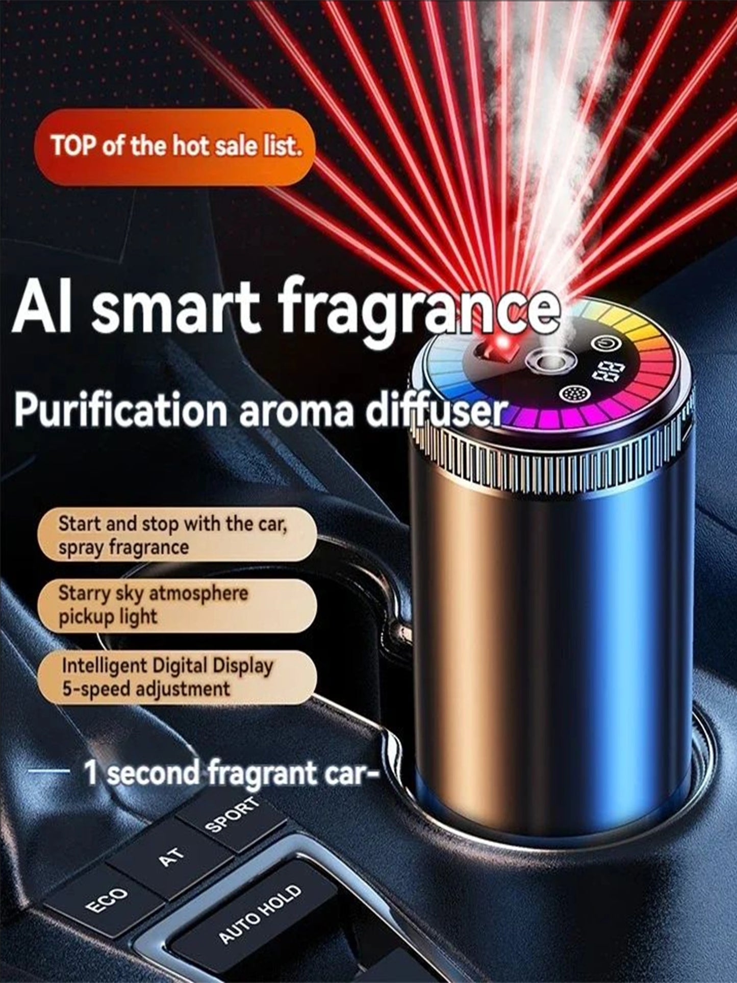 Intelligent Car Aromatherapy Machine with Tri - color Starry - sky Light Spray Aromatherapy Interior Atmosphere Light and Car Pe