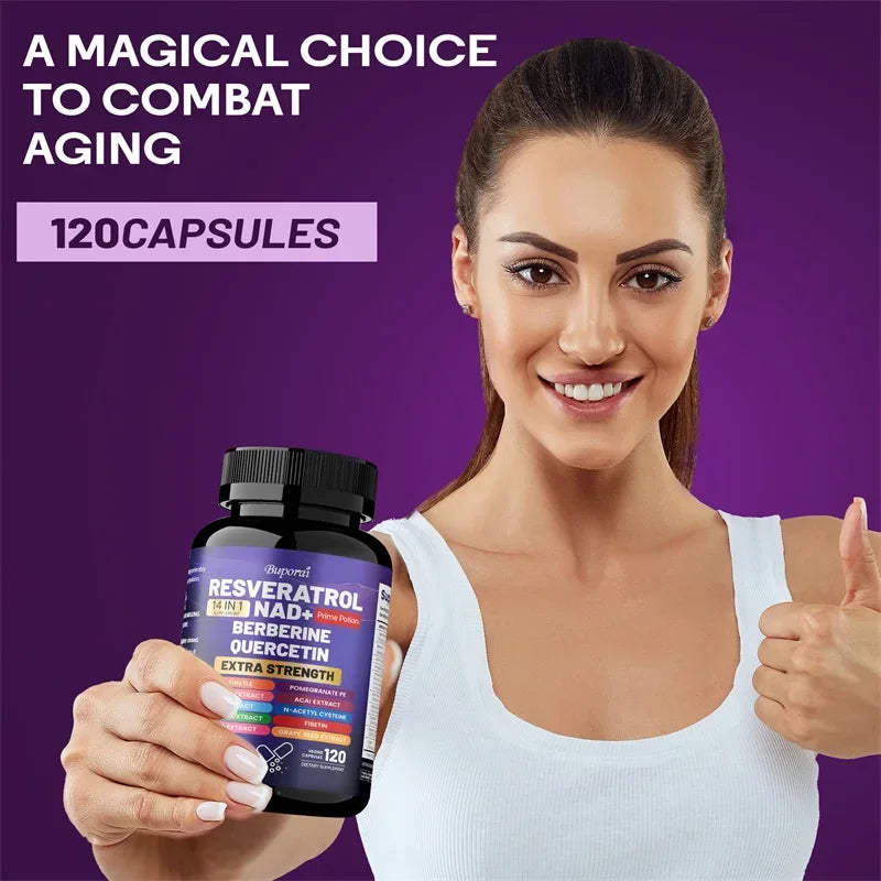 Resveratrol Nad+ Berberine Quercetin - Improve Aging, Anti-oxidation, Promote Metabolism, Protect Nerve Health, Non-GMO