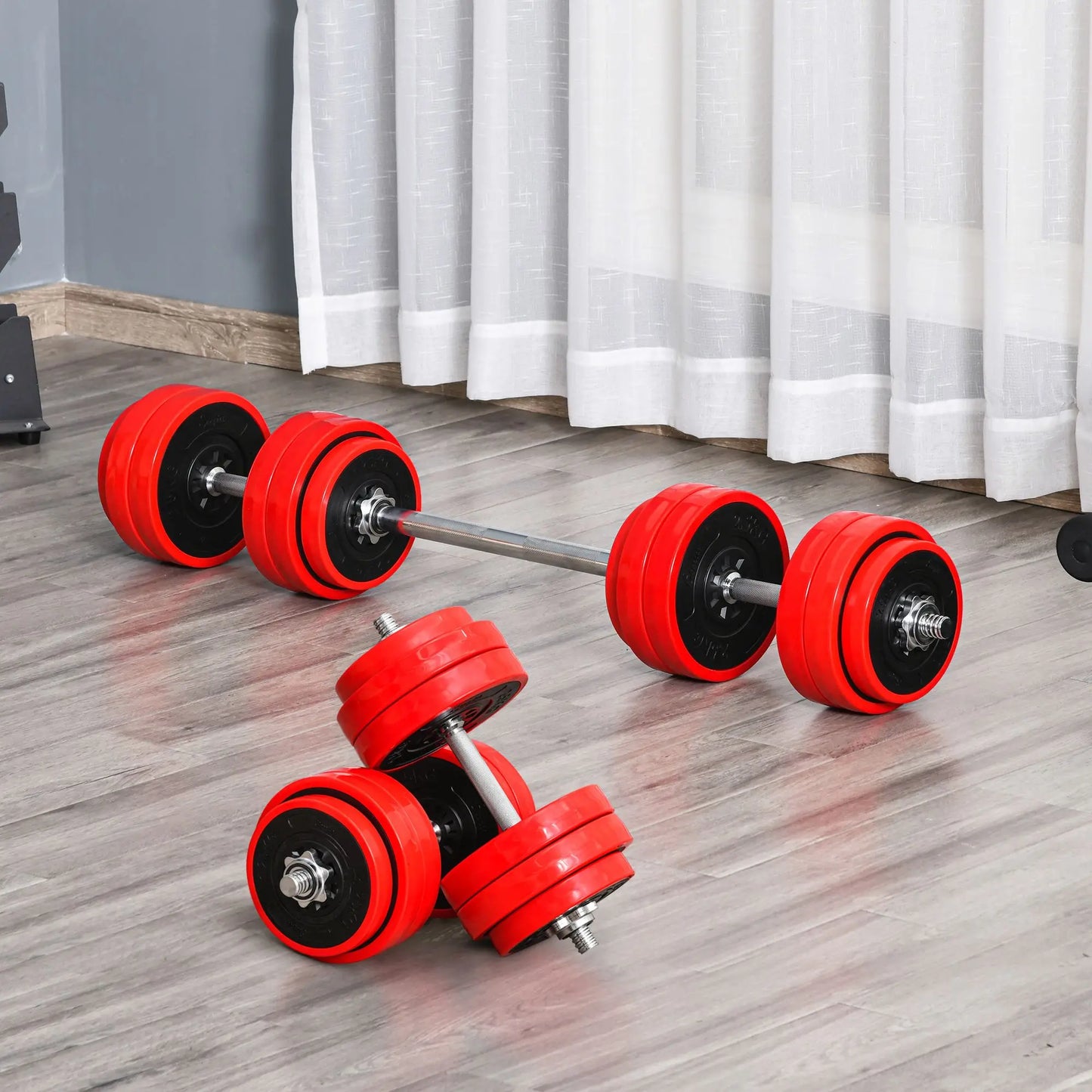 66lbs Dumbbell & Barbell Adjustable Set Two-In-One Strength Muscle Exercise Fitness Plate Bar Clamp Rod for Home Gym