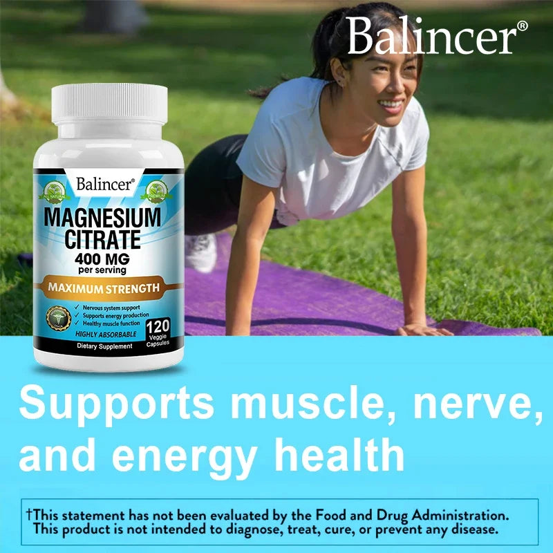 Magnesium Citrate Supplement, 120 Capsules, Relieves Fatigue and Promotes Relaxation, Unisex, Supports Heart and Bone Health