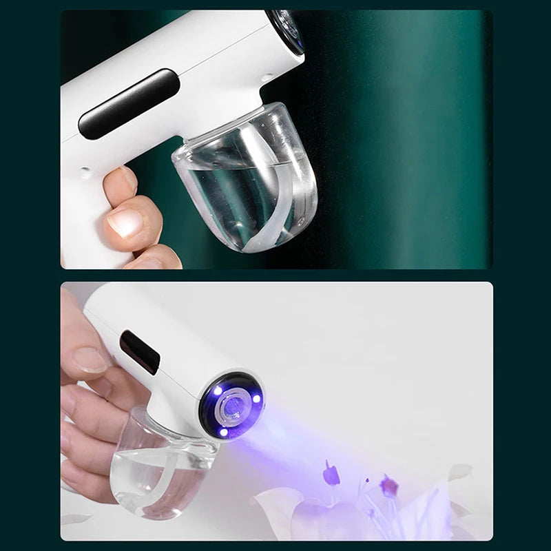 Portable Handheld Electric Humidification Spray Gun Household Travel Supplies Atomised Blue Light Rechargeable Disinfection Gun