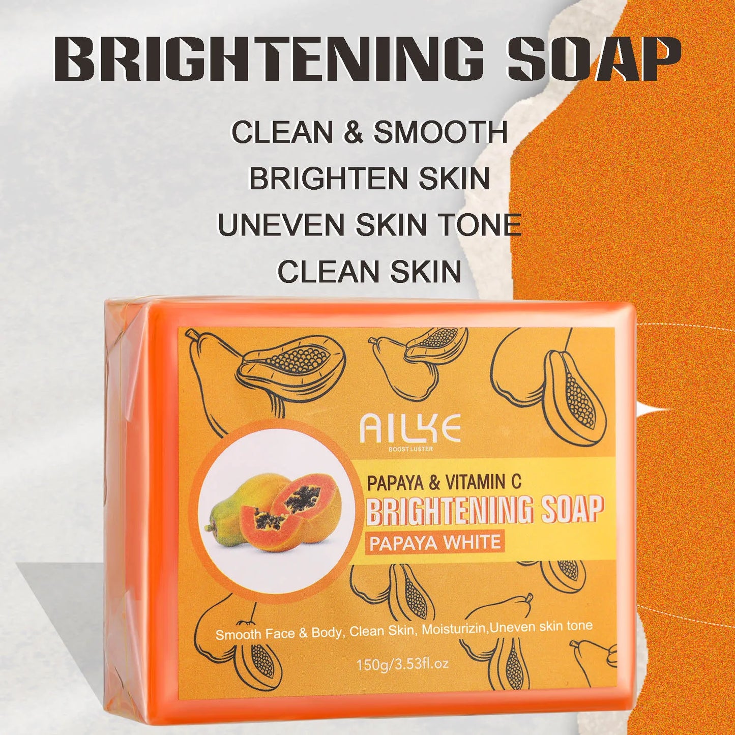 AILKE Skin Whitening Handmade Soap -Organic Papaya Soap For Black Spots, Clean Stains, Improves Dull Skin, Face & Body & Hands