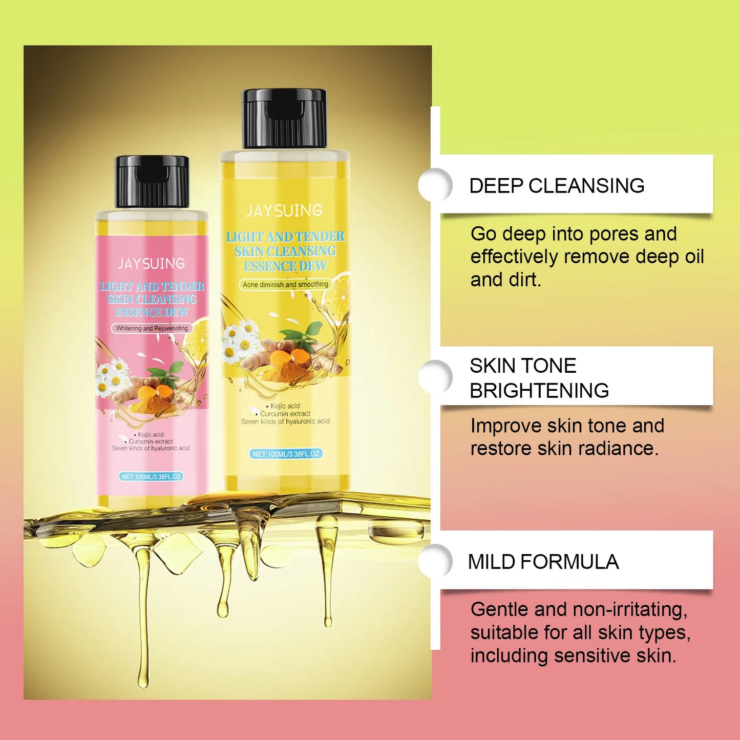 Turmeric Skin Care Set Hyaluronic Acid Serum Oil Control Acn-e Removal Brighten Moisturize Exfoliating Kojic Acid Cleansing Pad