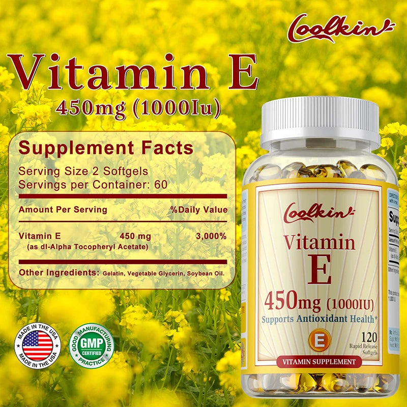 Natural Vitamin E Capsules - Brightens Skin, Tightens Skin, Reduce Wrinkles, Anti-aging, Antioxidant, Supports Immune