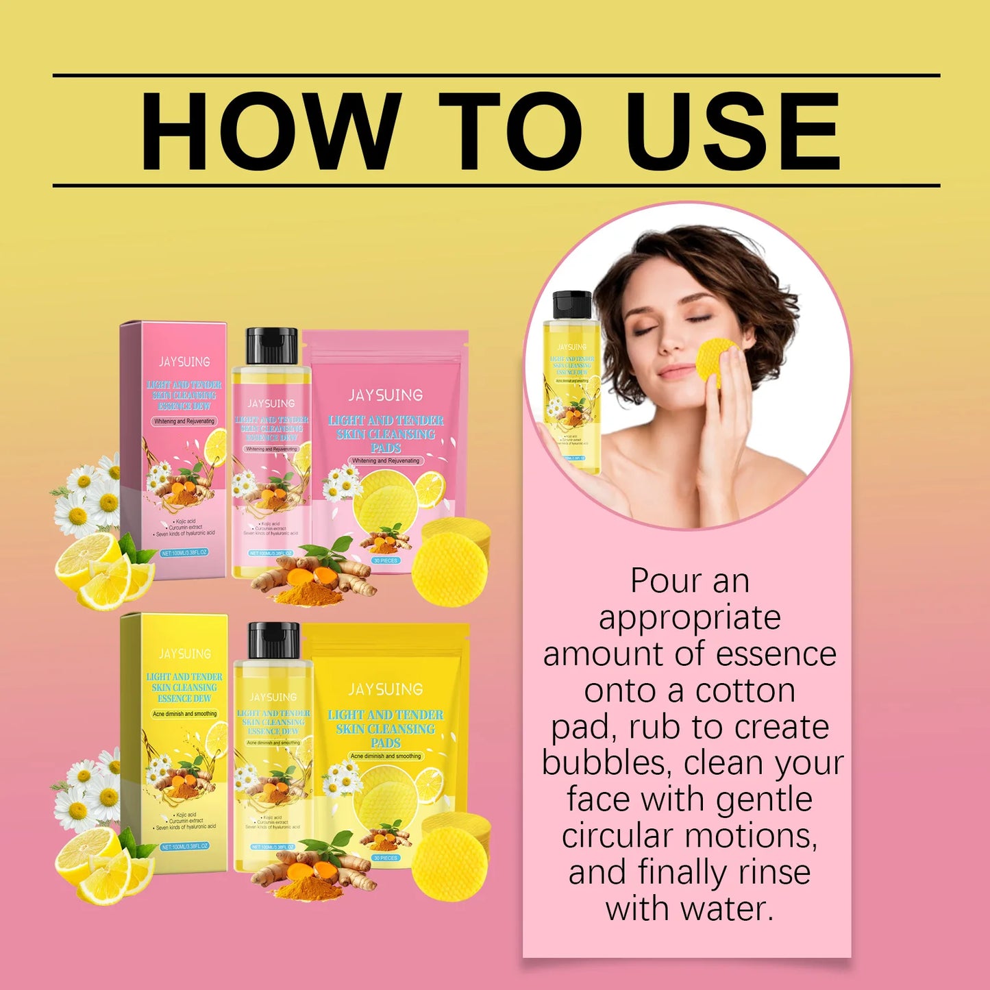 Turmeric Skin Care Set Hyaluronic Acid Serum Oil Control Acn-e Removal Brighten Moisturize Exfoliating Kojic Acid Cleansing Pad