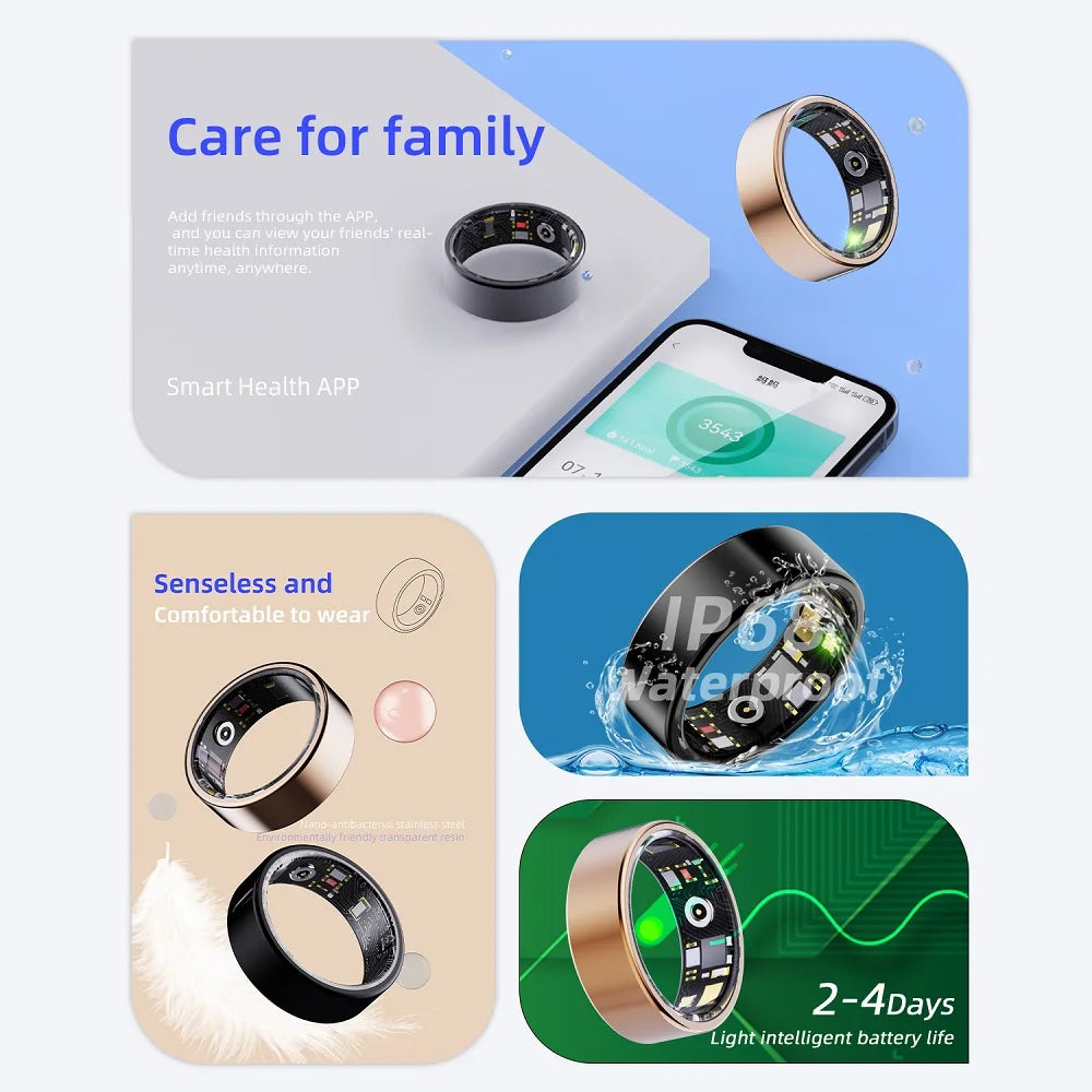New Health Smart Ring Couple Sports Fitness 24H Heart Rate Sleep Monitoring IP68 Waterproof Men Women Care For Family