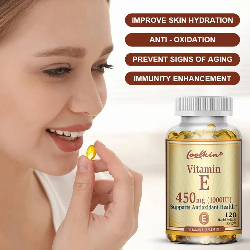 Natural Vitamin E Capsules - Brightens Skin, Tightens Skin, Reduce Wrinkles, Anti-aging, Antioxidant, Supports Immune