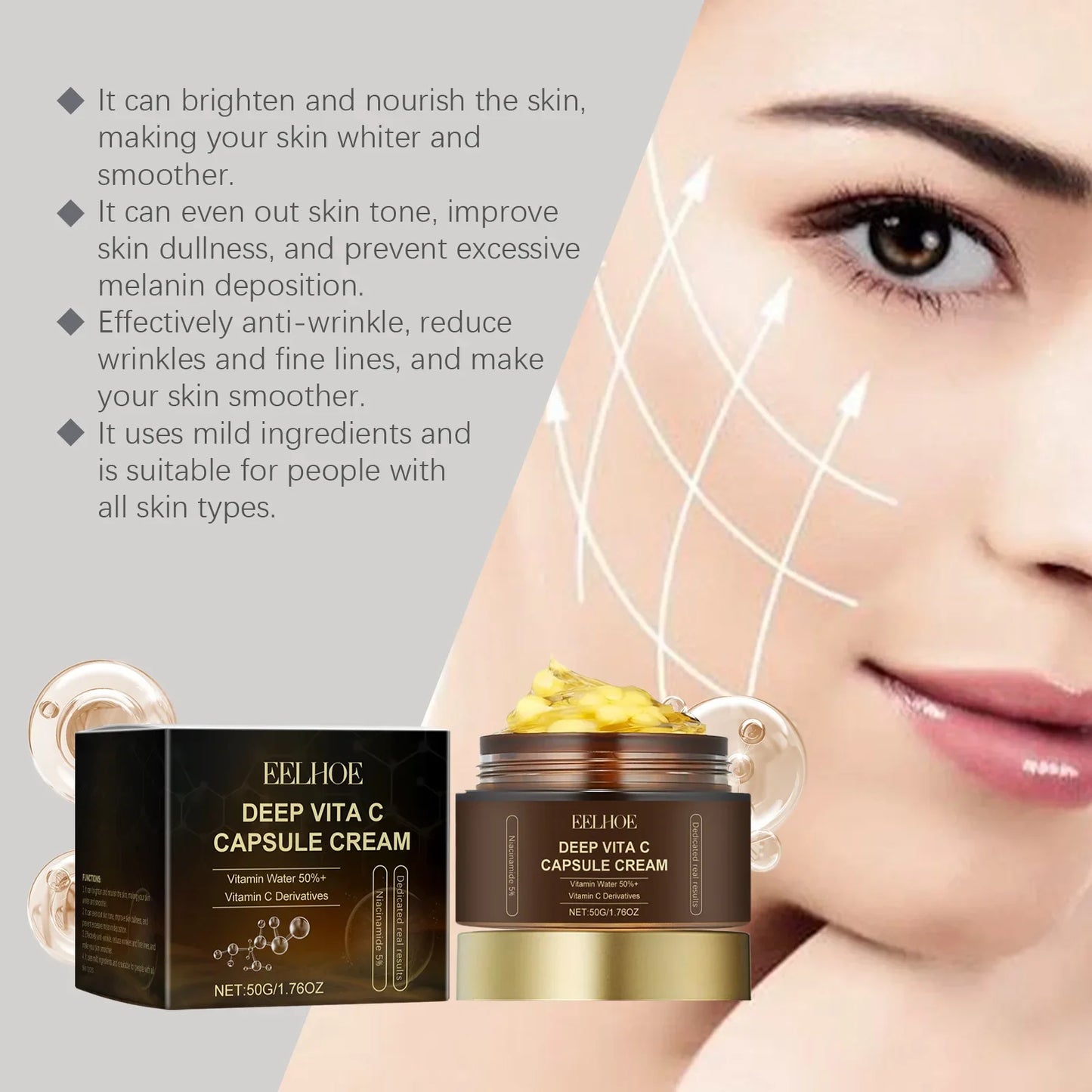 Nicotinamide Cream Capsules Brightening Hydrating Fade Dark Spot Lightening Melasma Even Skin Tone Shrink Pore Vitamin C Cream