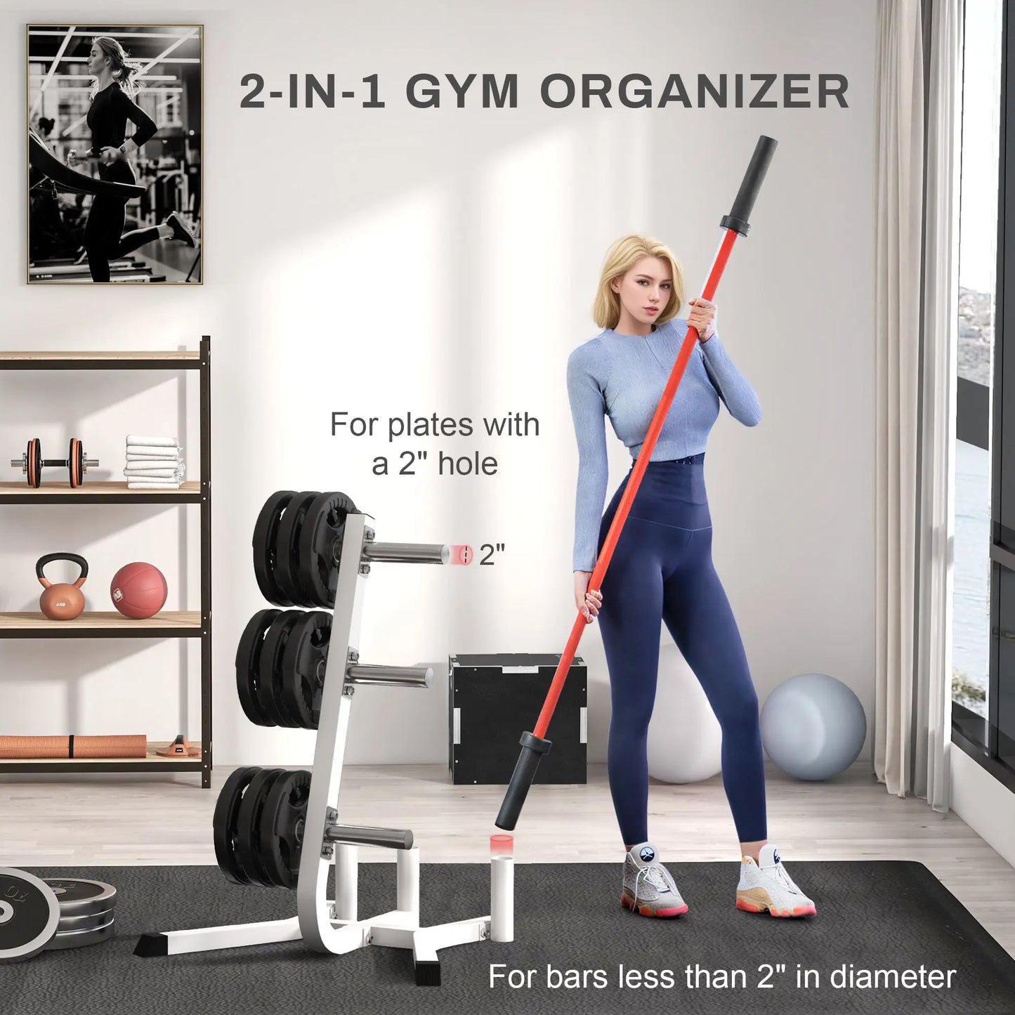2-Inch White for Olympic Weight Tree Barbell Bar Holders 660 Lbs. Capacity Outdoor Fitness Equipment Heavy Weight Plate Rack