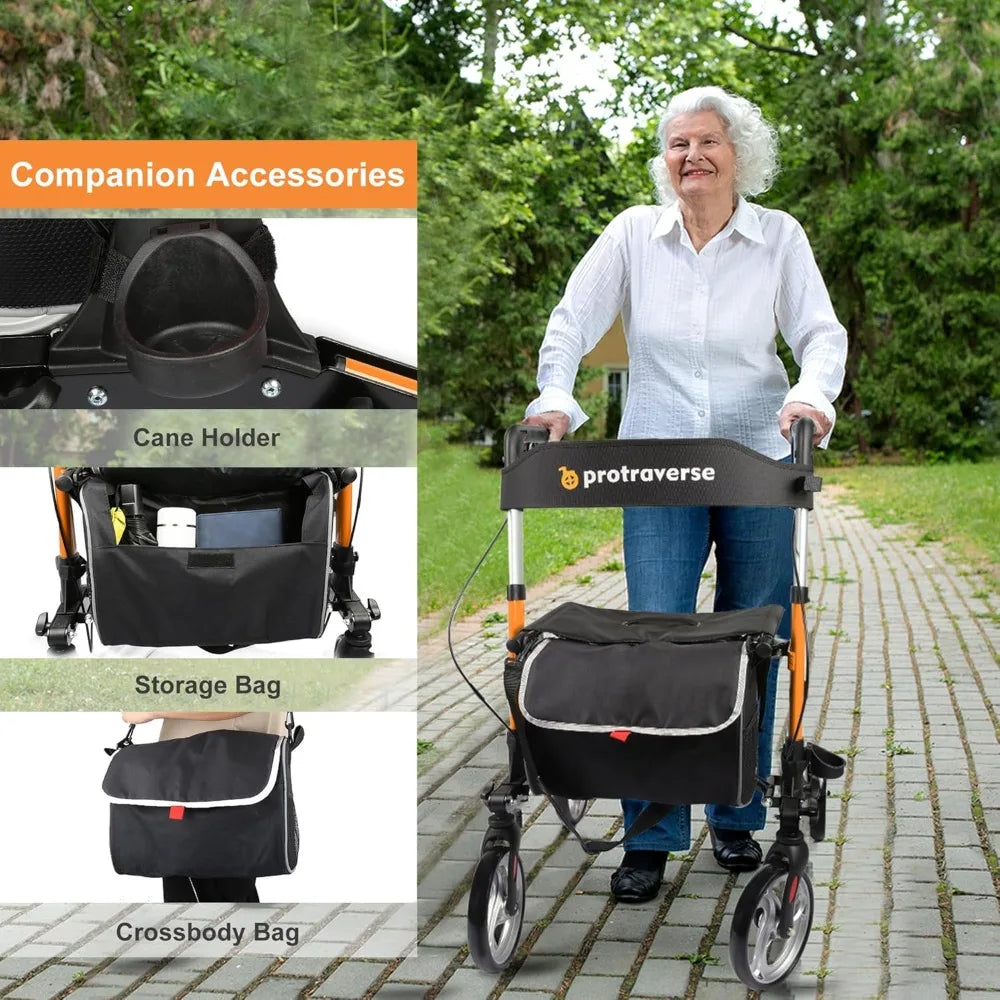 Best - Walkers for Seniors,rollator Walker with seat,Lightweight Foldable All Terrain Rolling Walker,Adjustable