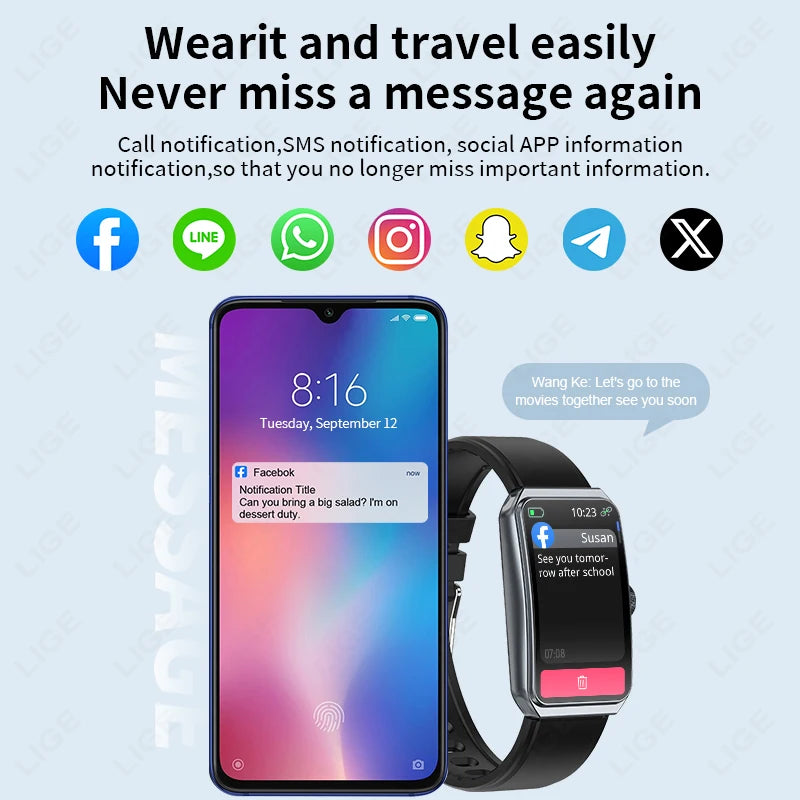 LIGE Smart Watch Health Heart Rate Monitoring Message Smart Reminder Mulit Sport Mode IP68 Waterproof Smartwatch For Android IOS