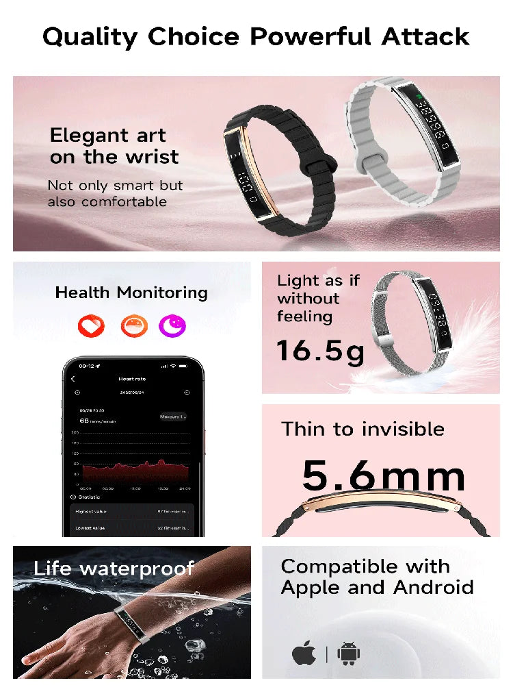 Smart Bracelet Health Sleep Pressure Monitoring Light Touch Women Men Sports Fitness Waterproof Heart Rate Tracker Wristwatch