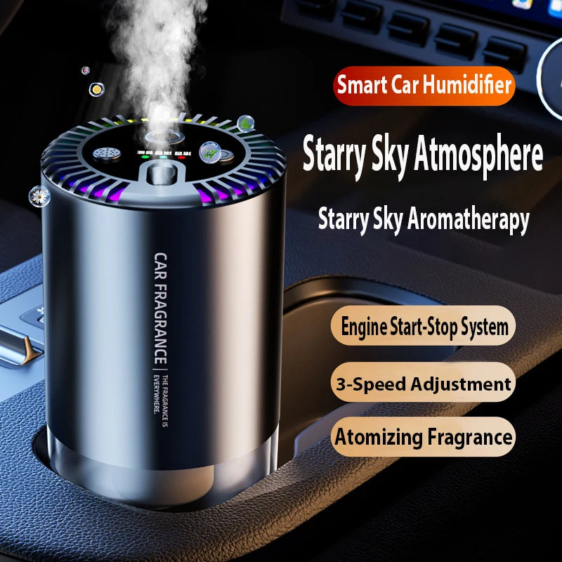 Intelligent Car Aromatherapy Machine with Tri - color Starry - sky Light Spray Aromatherapy Interior Atmosphere Light and Car Pe