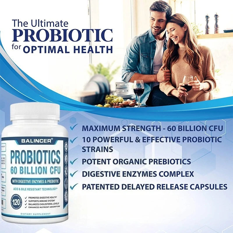 Probiotic + Prebiotic Supplements - Contains Digestive Enzymes To Support Digestive Health and The Immune System