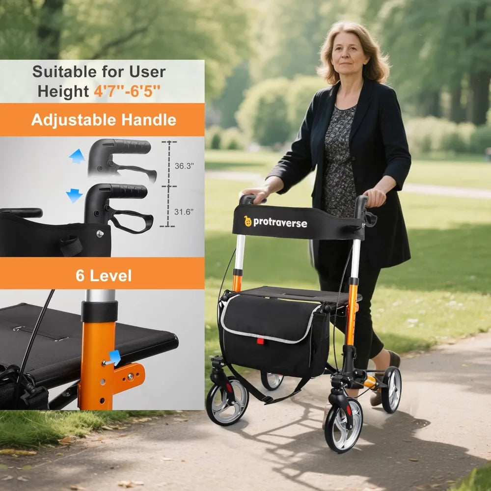Best - Walkers for Seniors,rollator Walker with seat,Lightweight Foldable All Terrain Rolling Walker,Adjustable