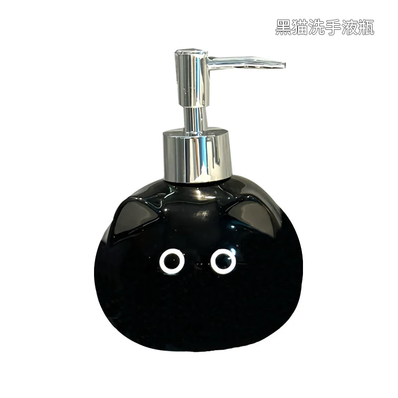 Ceramic Siamese Cat Hand Sanitizer Press Bottle Toilet Shampoo Shower Gel Packaging Bottle Dispenser for Liquid Soap