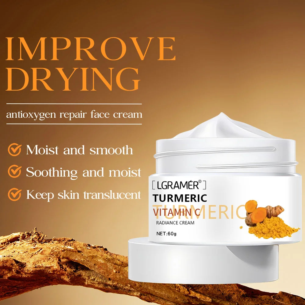 Turmeric Face Cream for Face Body Natural Turmeric Skin Brightening Lotion Vitamin E Cream with Hyaluronic Acid and Collagen