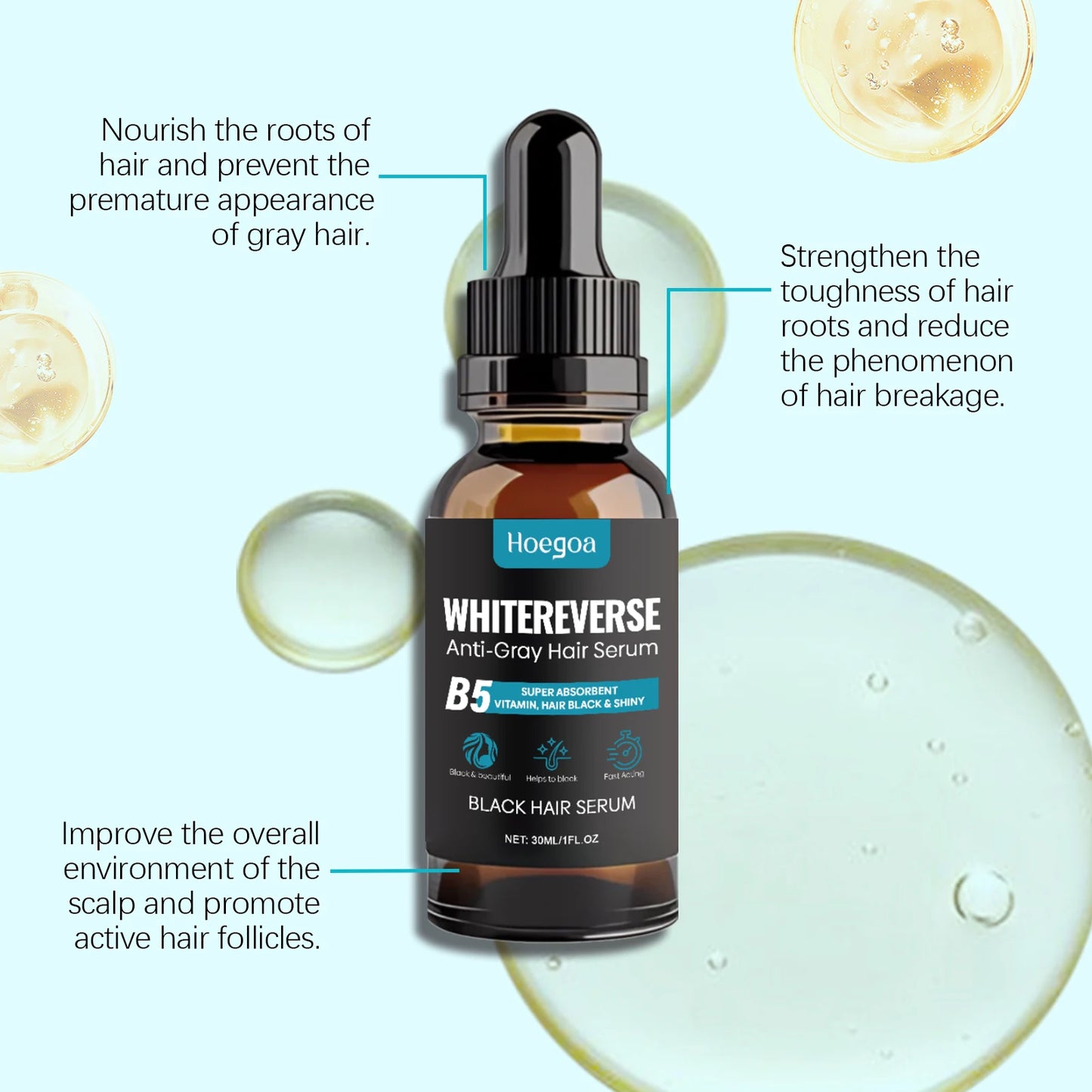 Hair Care Serum Grey hair Serum White Hairs Essence Anti-gray Hair Improve Hair Color Care Soft Black Daily Hair Care 30ML