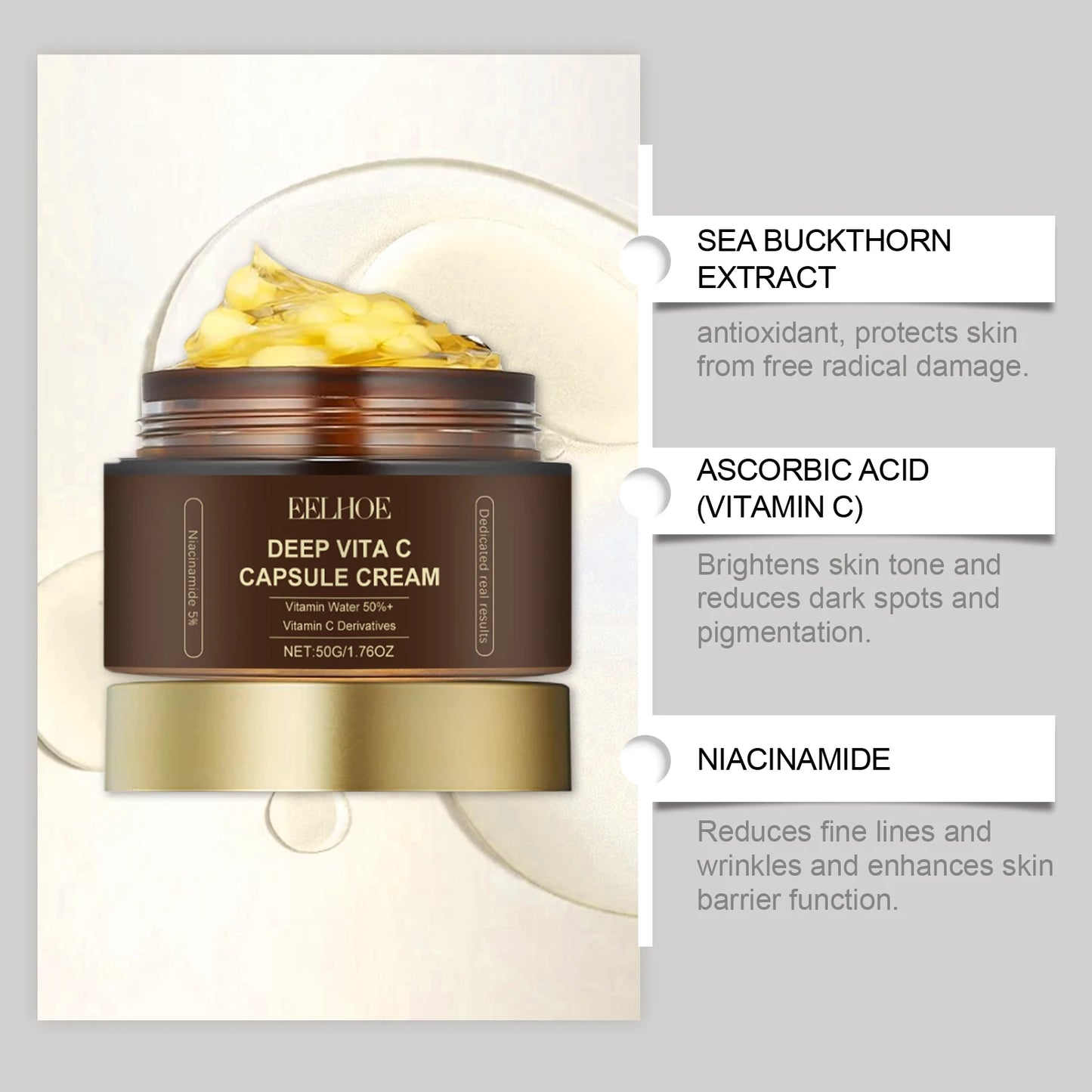 Vitamin C Capsule Facial Cream Even Skin Tone Pigmentation Removal Hydrated Skin Moisturizing Brightening Firming Face Cream