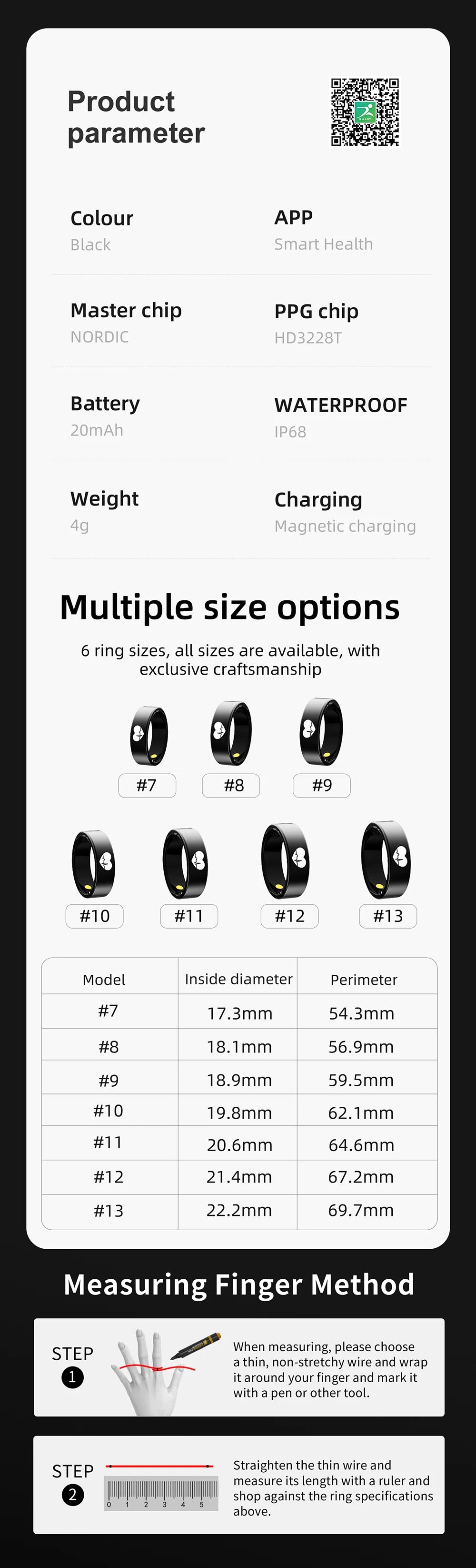ECG Health Smart Ring Accurate Heart Rate Blood Oxygen Blood Pressure Detection Sleep Monitoring Fitness Rings IP68 Waterproof