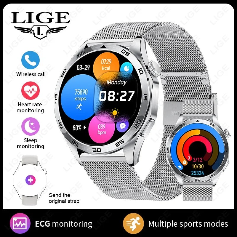 LIGE ECG AI Healthy Diagnose Smart Watch Men Blood Oxygen Blood Pressure Sleep Monitoring Bluetooth Call Health Smartwatch Women