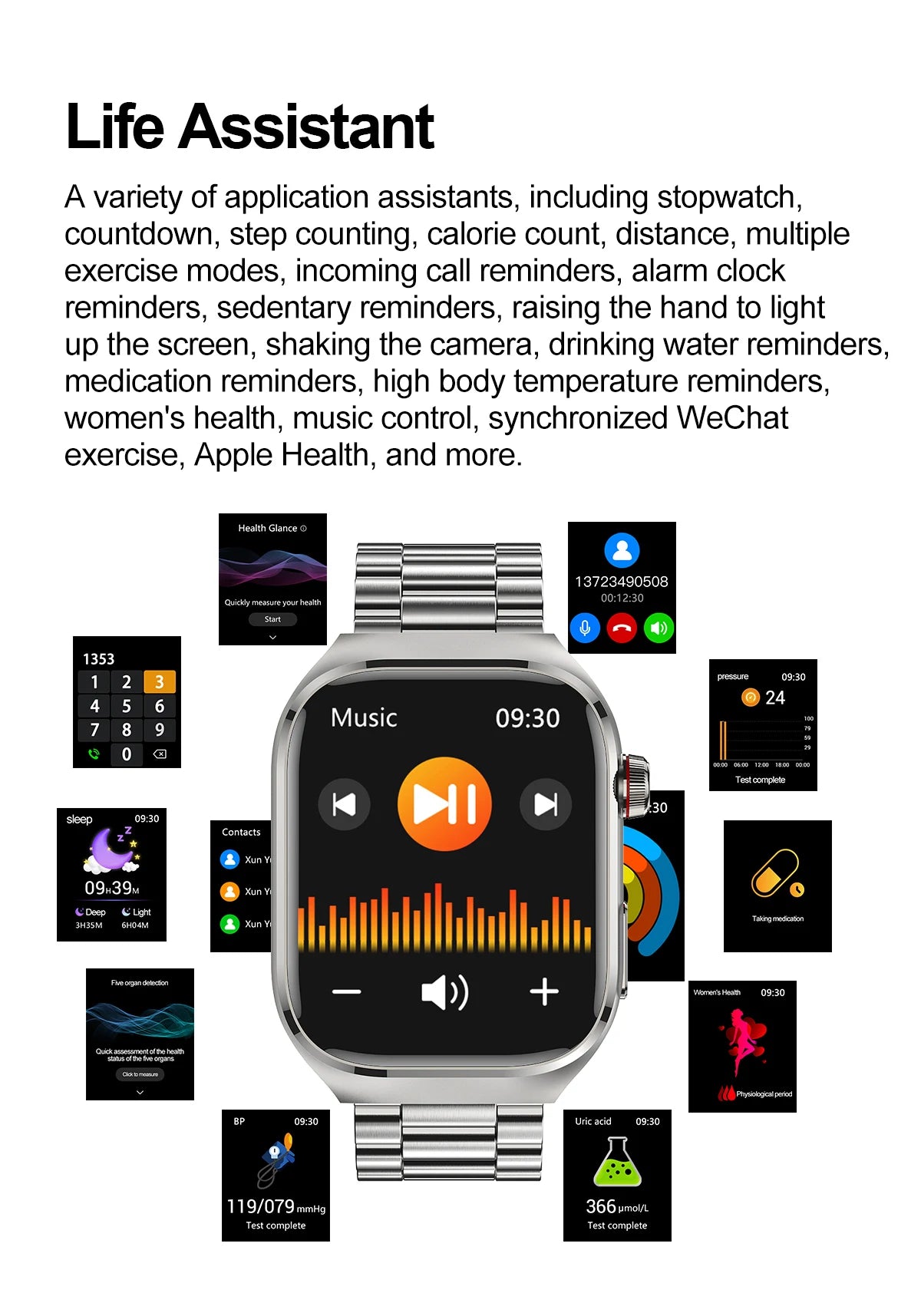 New Micro Physical Examination Five Organ Health Smartwatch Blood Pressure Uric Acid Body Fat Watches Bluetooth Call Smart Watch