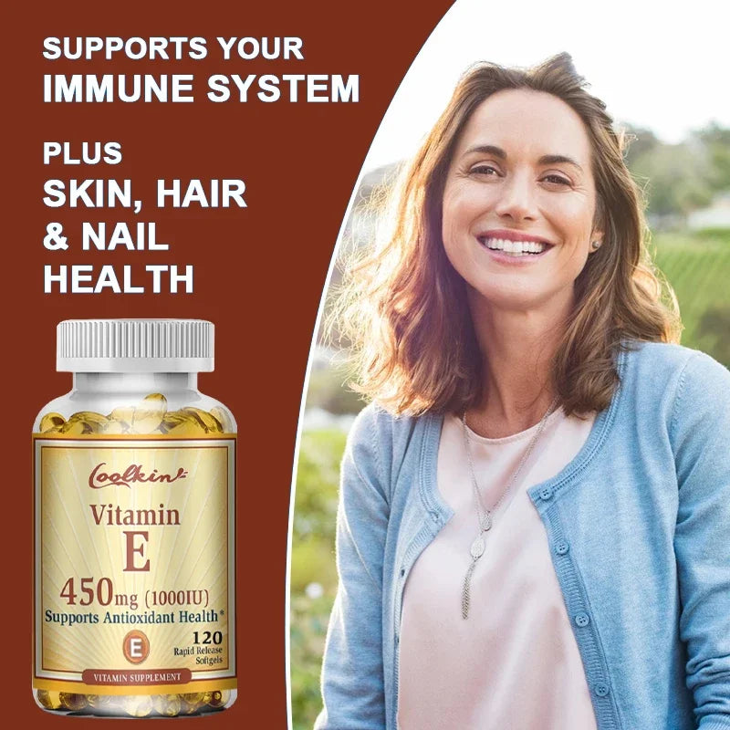 Natural Vitamin E Capsules - Brightens Skin, Tightens Skin, Reduce Wrinkles, Anti-aging, Antioxidant, Supports Immune