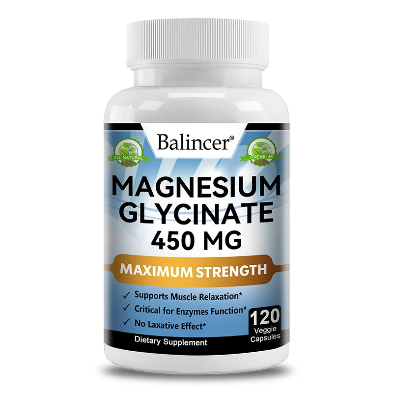 Balincer Magnesium Glycinate Supplement 450mg, Helps with Muscle, Nerve Health, Nutritional Absorption and Sleep Quality