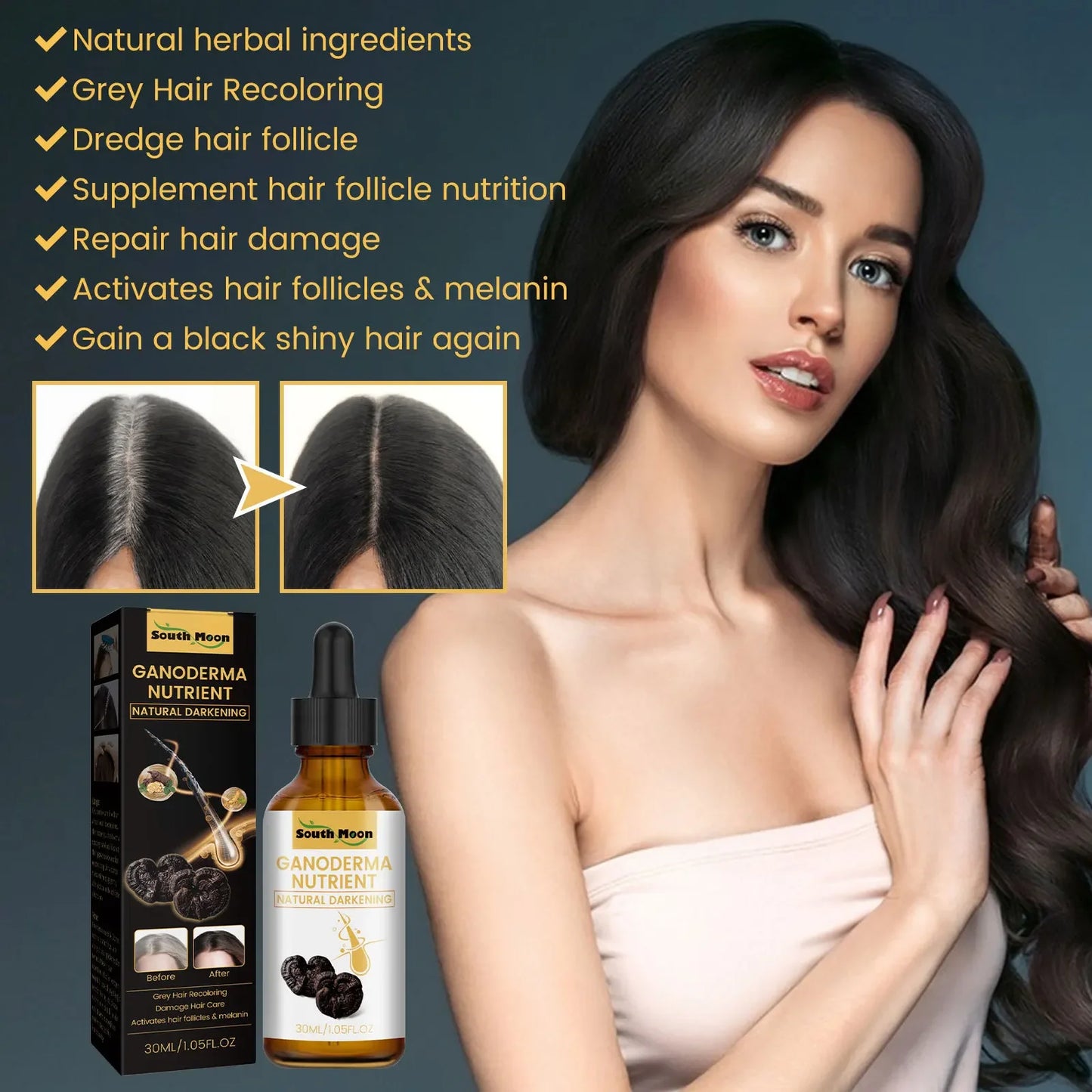 Gray White Hair Treatment Serum Liquid White To Black Natural Color Repair Nourish Products Anti Loss Hair Care for Men Women