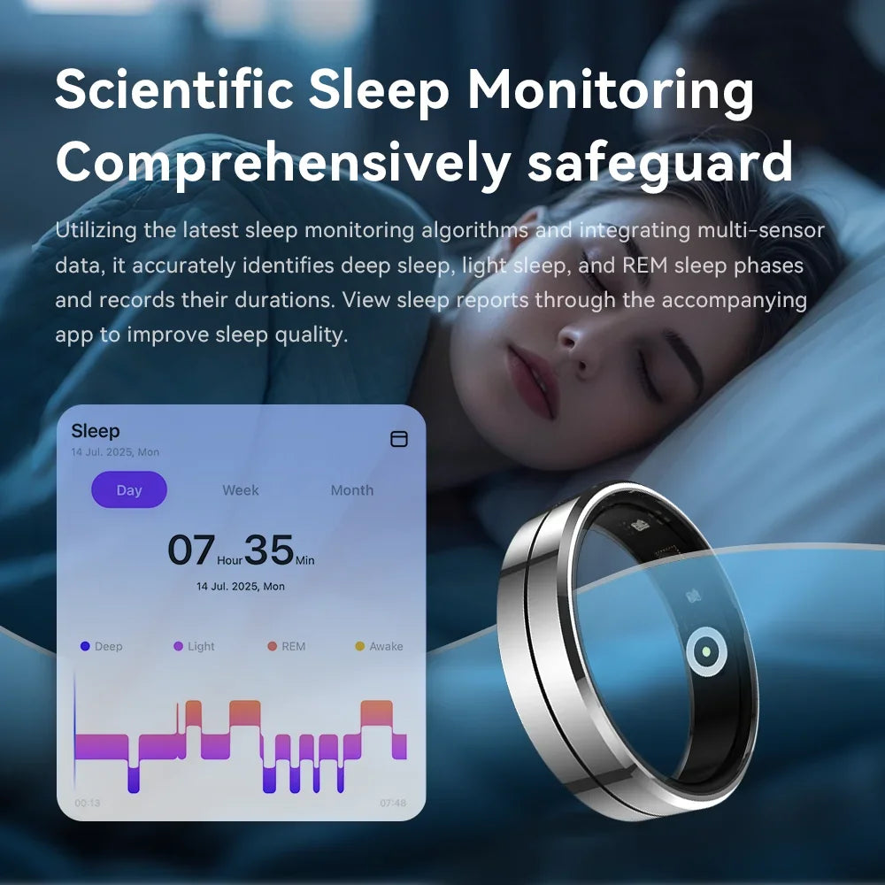 2025 Smart Ring Waterproof 5ATM Heart Rate Blood Oxygen Health Monitoring Sleep Monitor Remote Tracking Man Women Smartring
