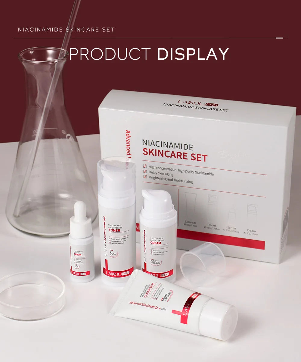 Niacinamide Skin Care Set Oil Control Anti-Wrinkle Aging Fine Lines Serum Whitening cream Repair Face Nourish Toner 4 Set box