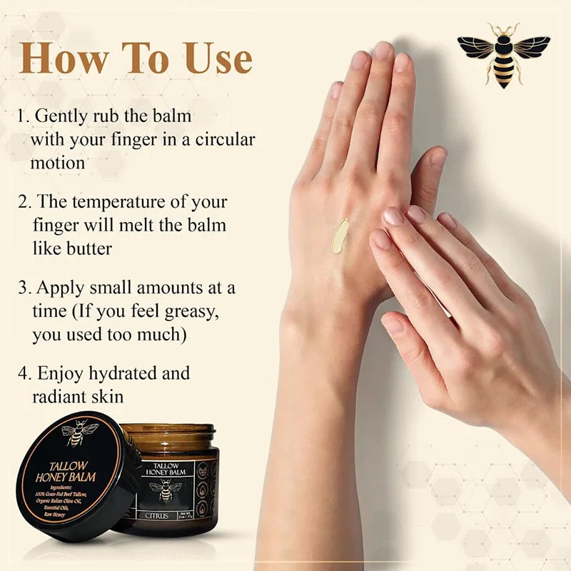 Organic Grass Fed Beef Tallow Balm With Raw Honey Moisturizing Cream For Soft Smooth Skin Handmade All-Natural Moisturizer Skin