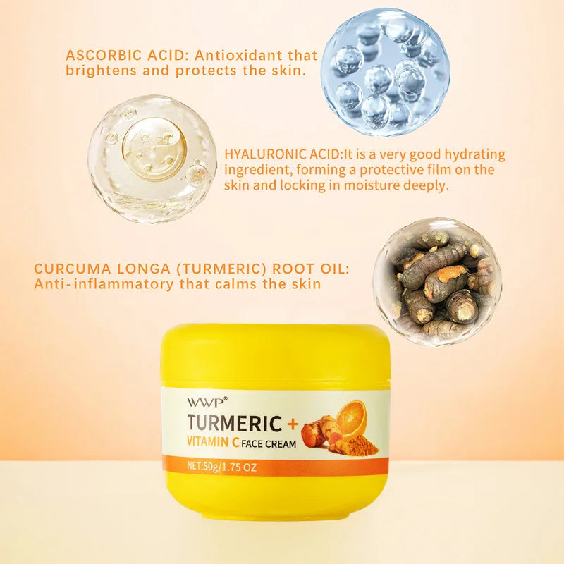 Turmeric Face Cream Strong Whitening Vitamin C Cream Brighten Skin Tone Reduce Dark Spots Lighten Moisturizing Cream Facial 50g