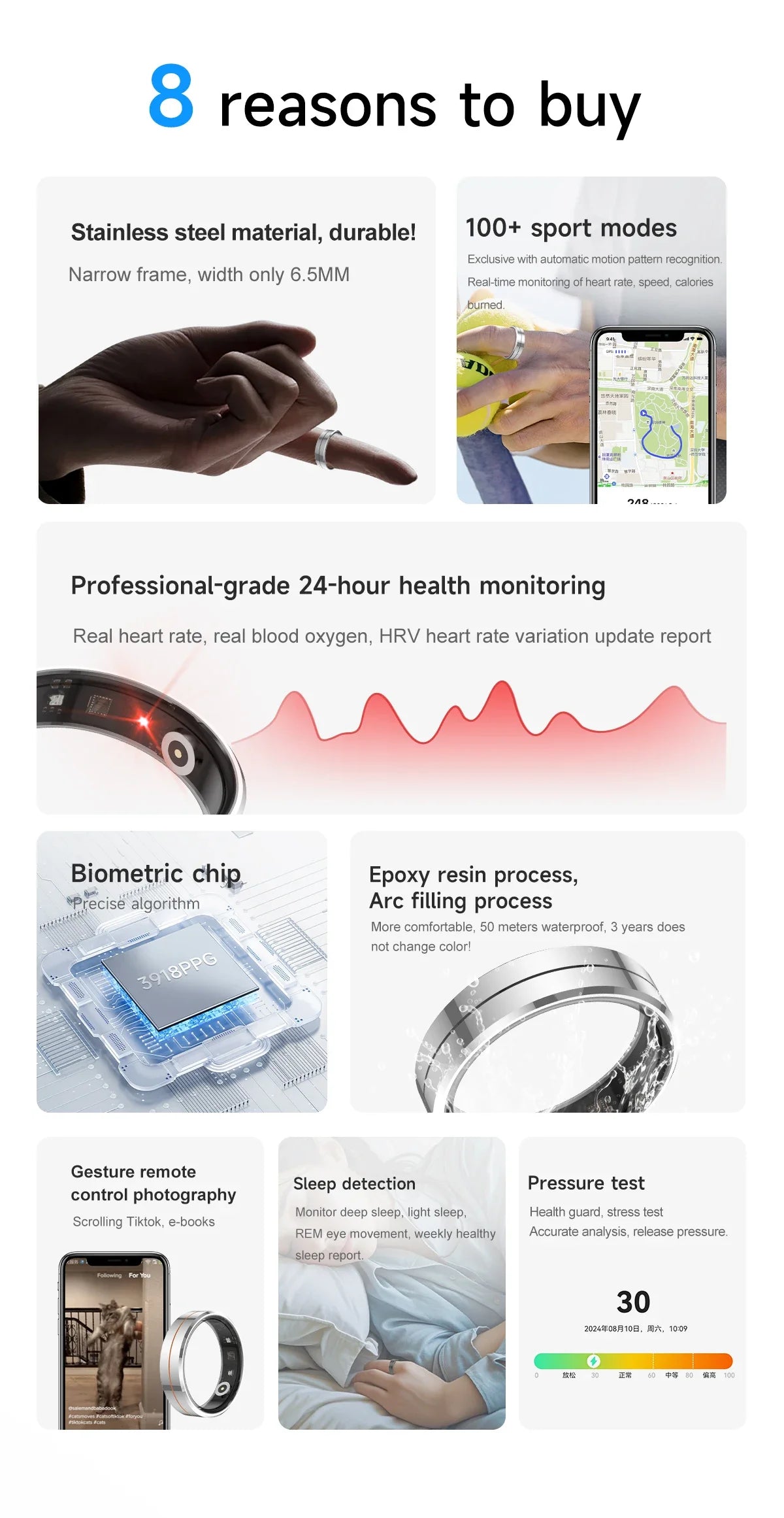 2025 Smart Ring Waterproof 5ATM Heart Rate Blood Oxygen Health Monitoring Sleep Monitor Remote Tracking Man Women Smartring