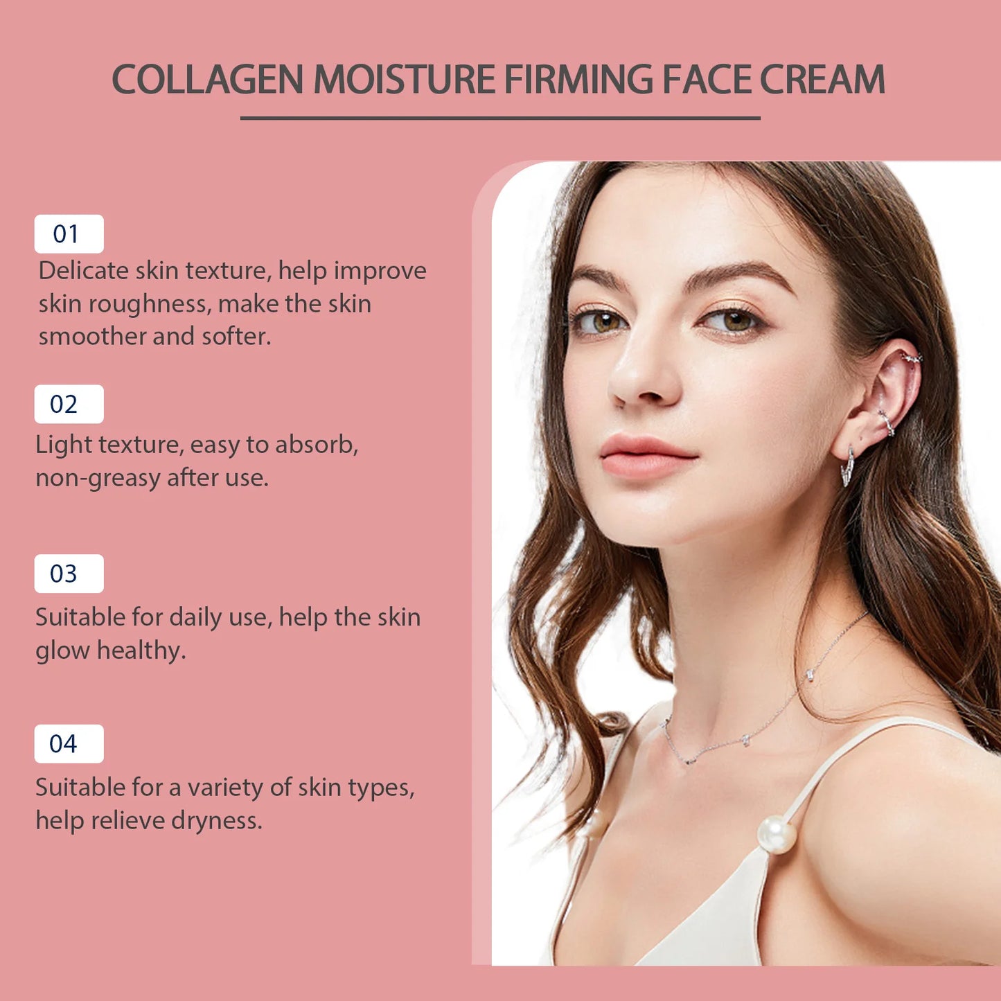 Niacinamide Collagen Face Cream for Dry Sensitive Skin Nourishing Daily Moisturizer for Women and Men Soft Smooth Hydration 50g