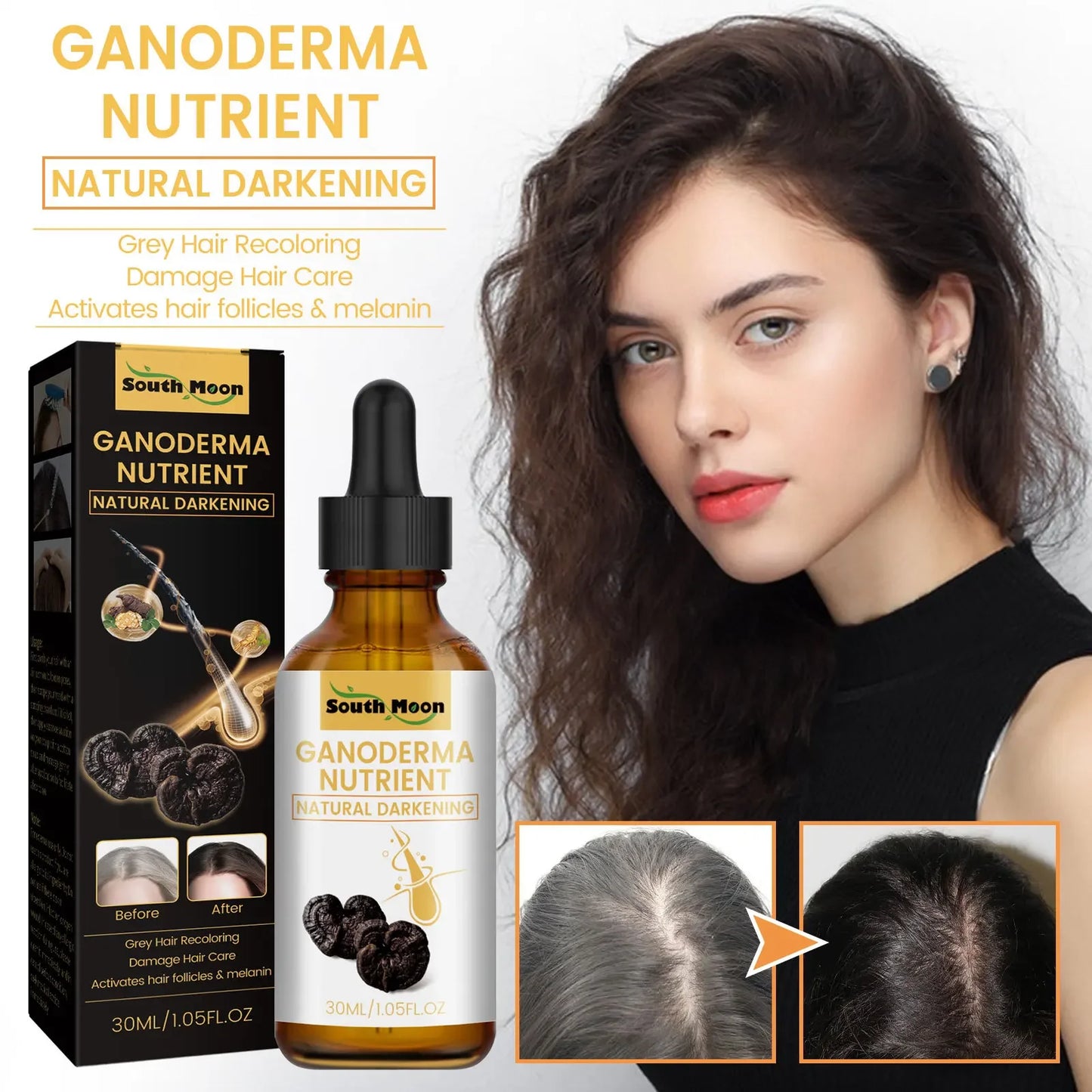 Gray White Hair Treatment Serum Liquid White To Black Natural Color Repair Nourish Products Anti Loss Hair Care for Men Women