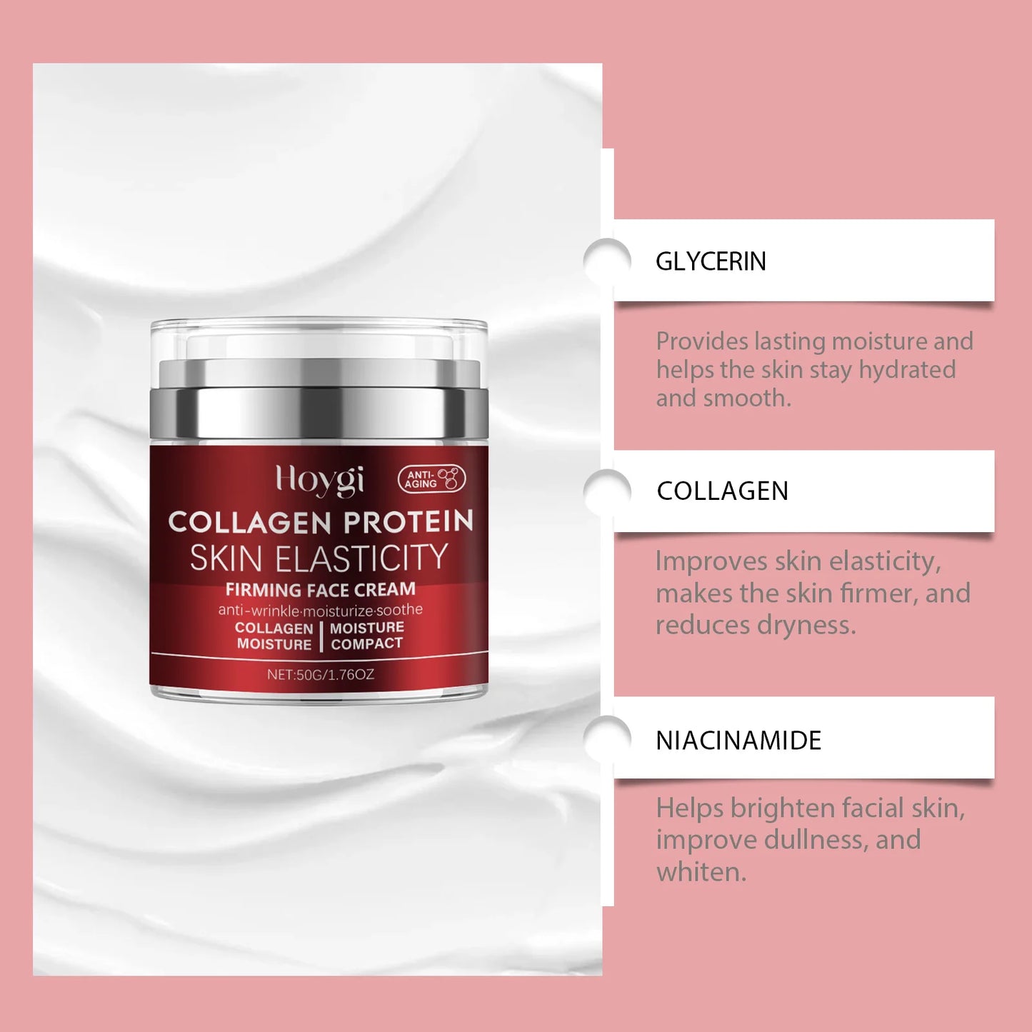 Niacinamide Collagen Face Cream for Dry Sensitive Skin Nourishing Daily Moisturizer for Women and Men Soft Smooth Hydration 50g