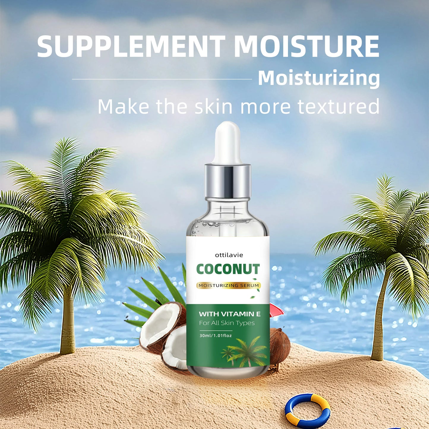 Coconut Essence with Vitamin E & Hyaluronic Acid – 24-Hour Hydration for All Skin Types, Day & Night Nourishment