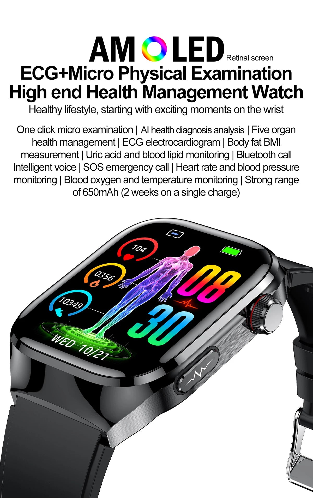 New Micro Physical Examination Five Organ Health Smartwatch Blood Pressure Uric Acid Body Fat Watches Bluetooth Call Smart Watch
