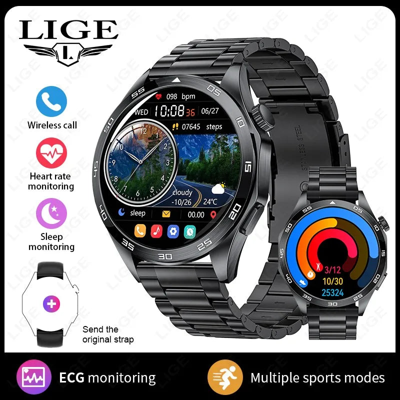 LIGE ECG AI Healthy Diagnose Smart Watch Men Blood Oxygen Blood Pressure Sleep Monitoring Bluetooth Call Health Smartwatch Women